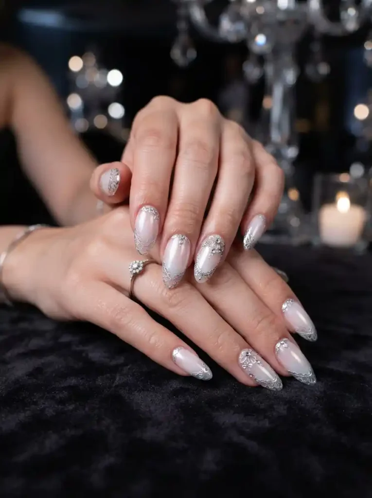 Silver Lace Nails