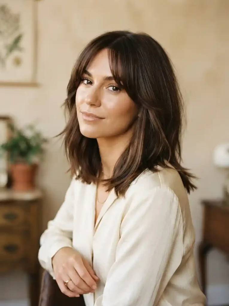 Curtain Layered Lob-Layered Medium Haircuts.