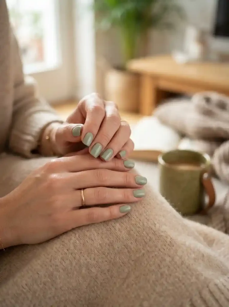 Muted Sage Green Nail Color