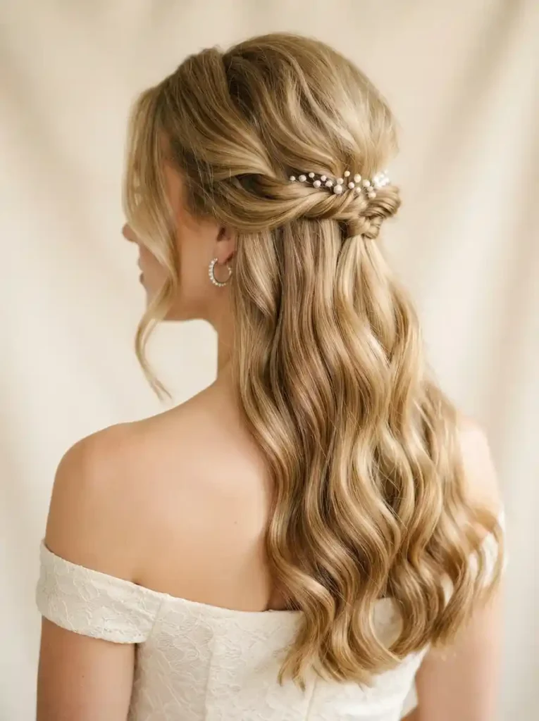 Pearl-Twist-Waves-Half-Up-Half-Down-Prom-Hairstyles