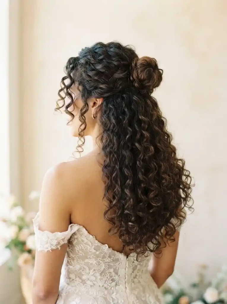 Curly Half-Up Bun-wedding-guest-hairstyles