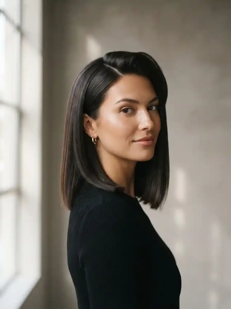 Blunt Lob With Side Part