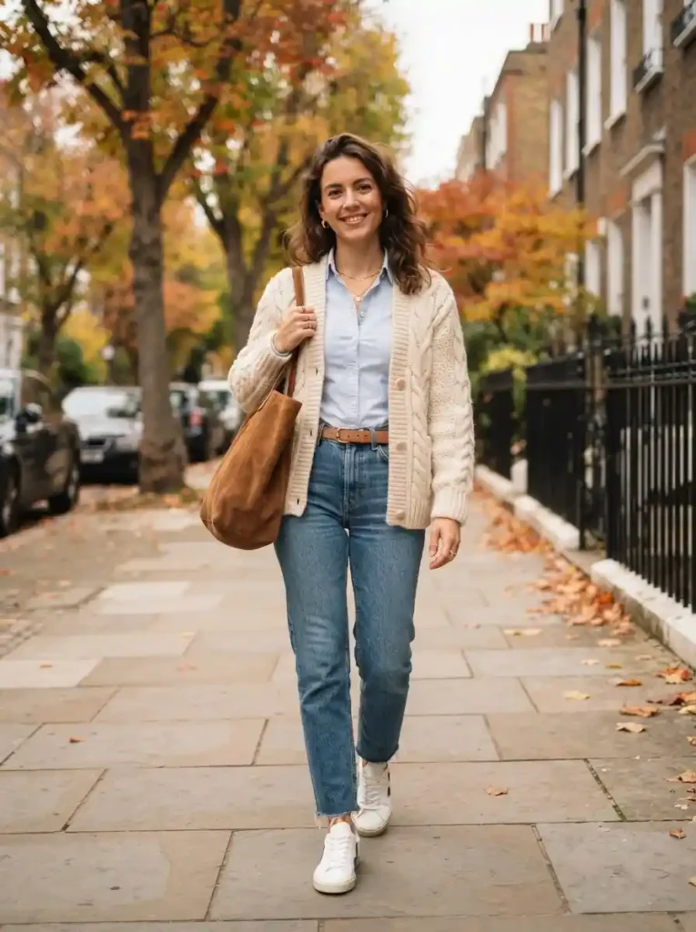 Cream Cardigan Denim