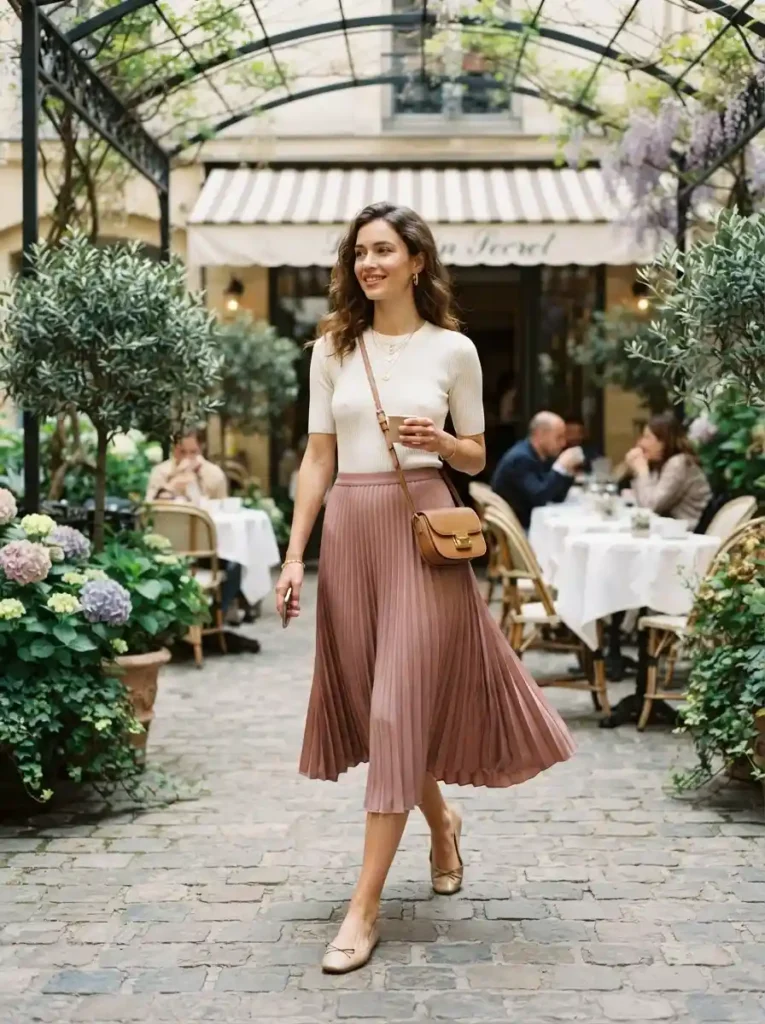Ivory Knit Pleated Skirt