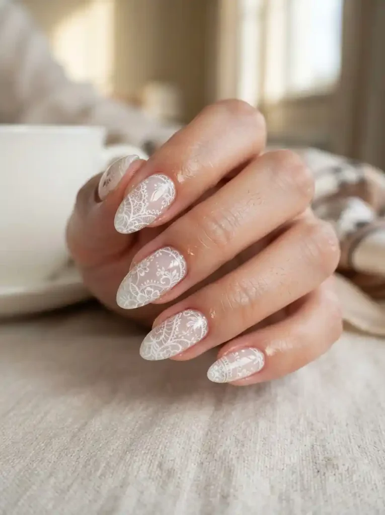 Sheer Milky Lace Nails