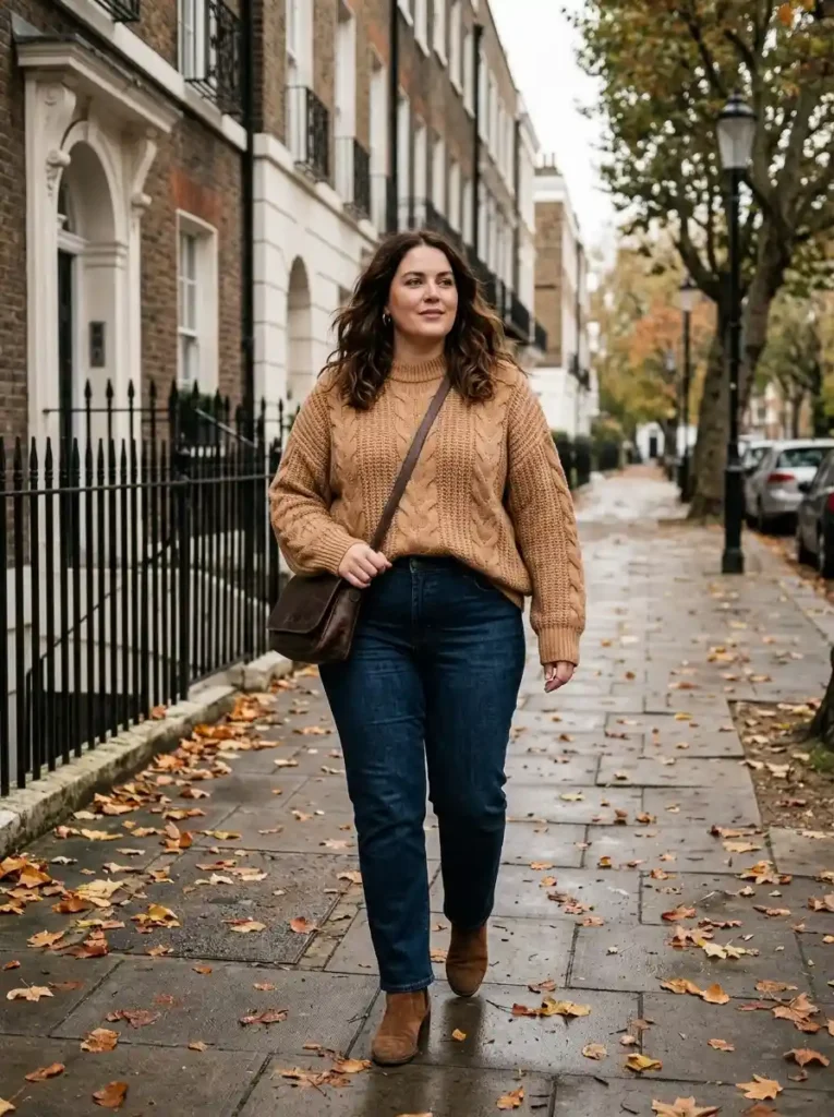 Oversized Knit and Straight-Leg Jeans-Fall Outfits for Plus Size Women