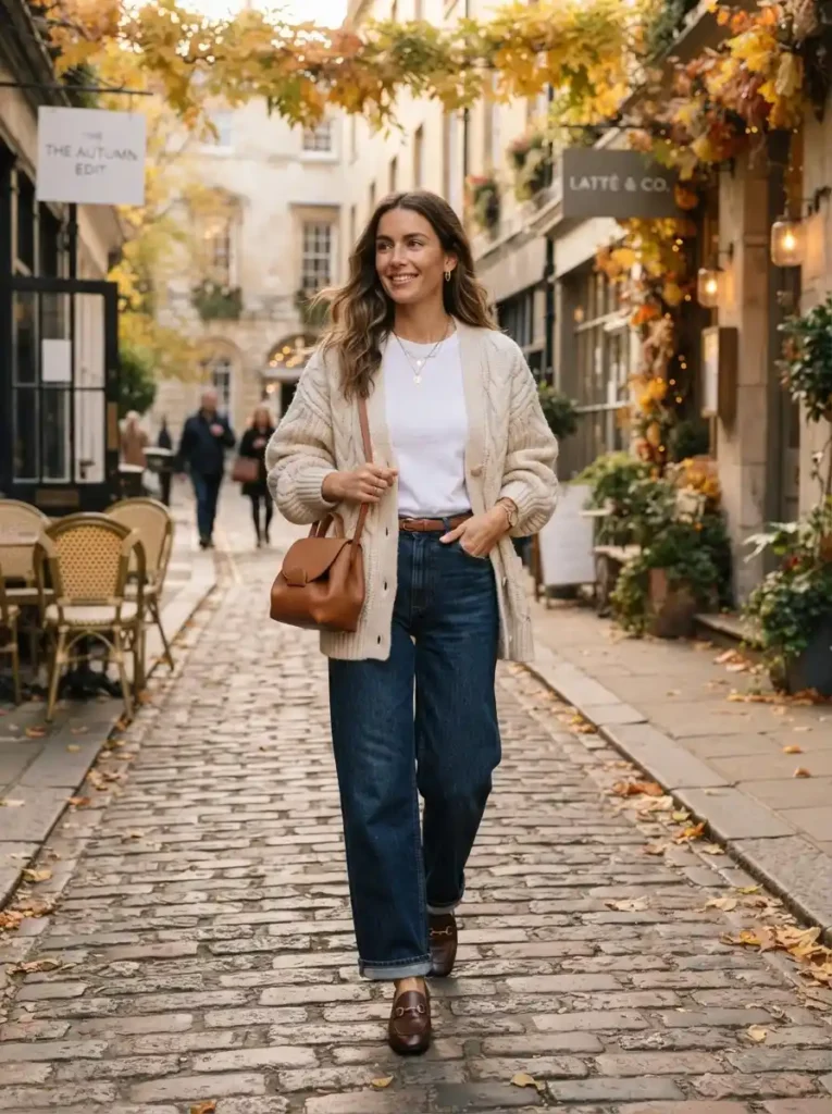 Cable Cardigan & Wide-Leg Jeans