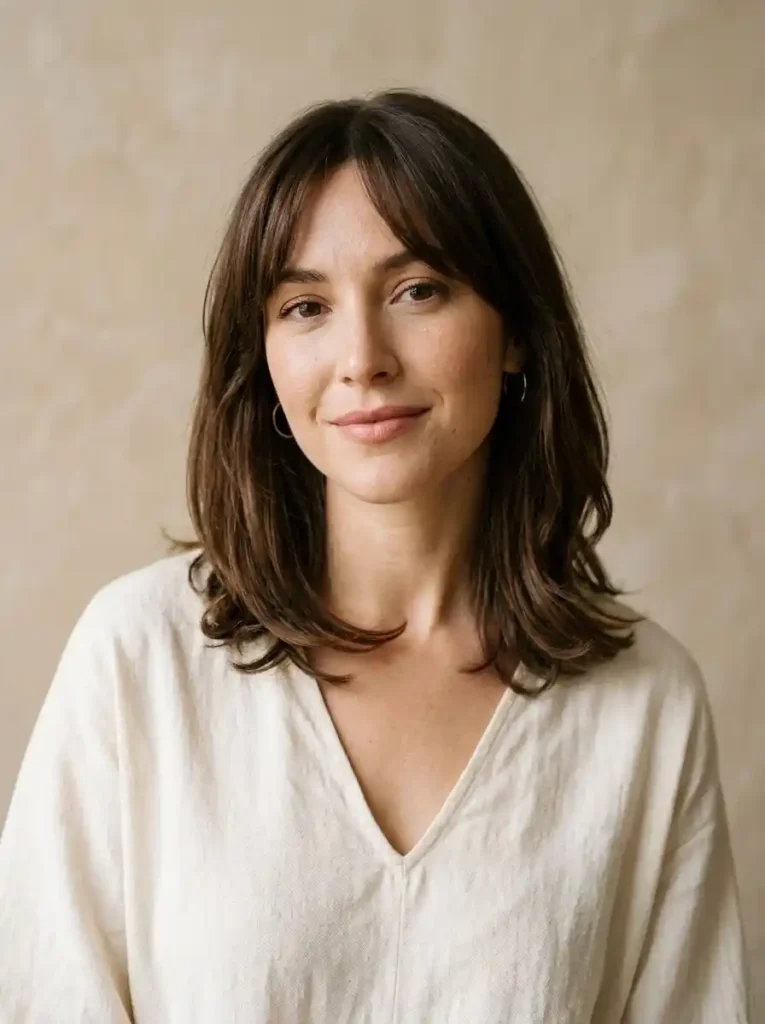 Soft Curtain Bangs with a Long Bob