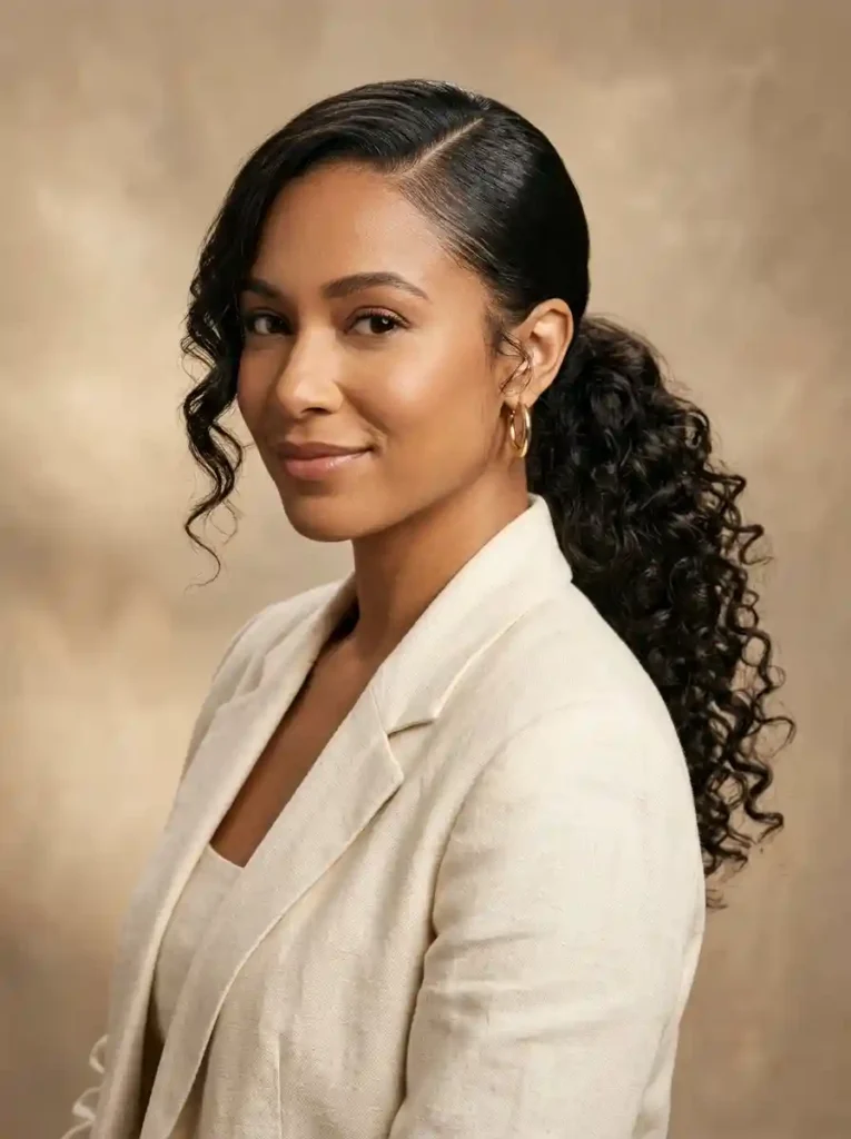 Curly Ponytail With Side Part