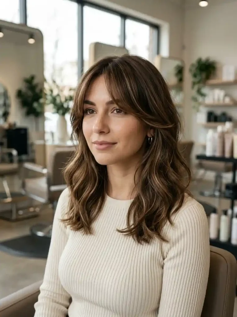 Mocha Balayage with Curtain Bang