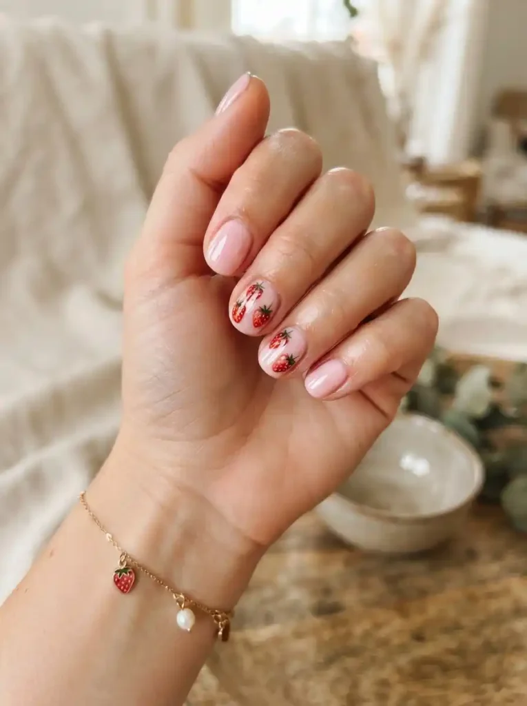 Strawberry Accent Nails