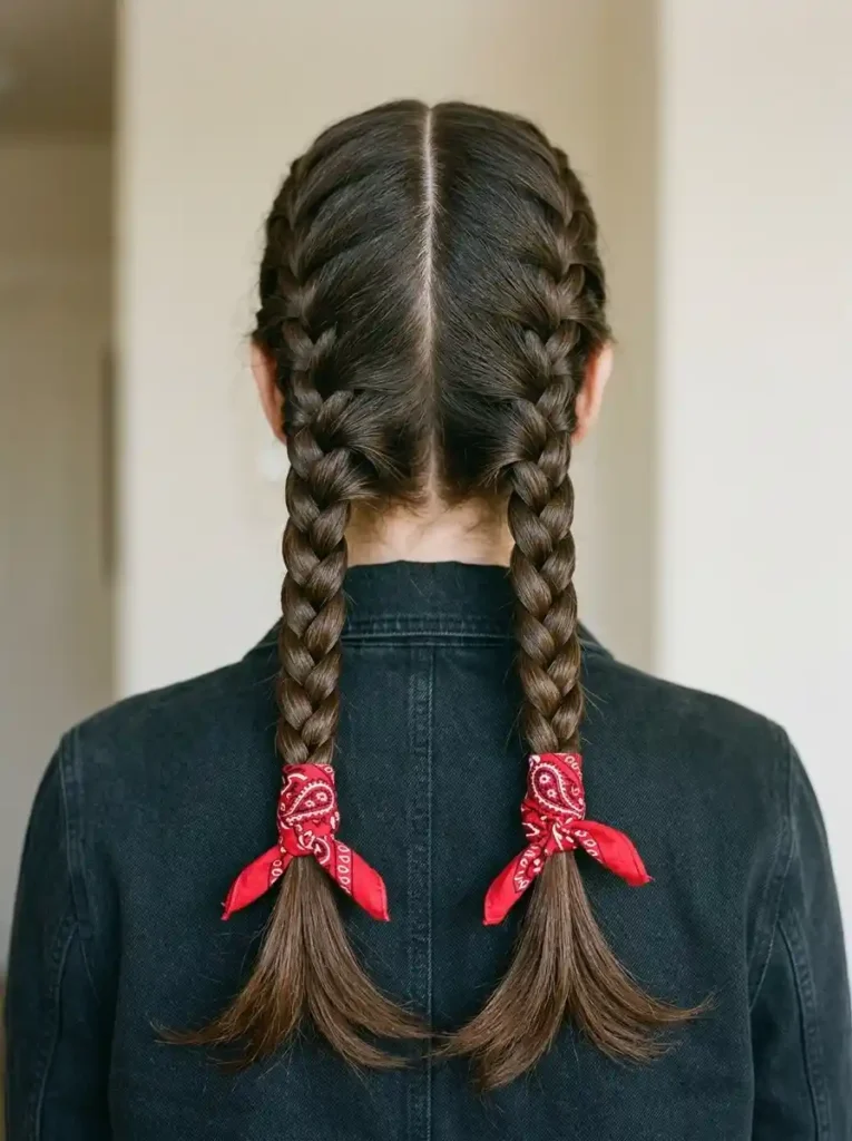 Double Braids with Bandana Accents