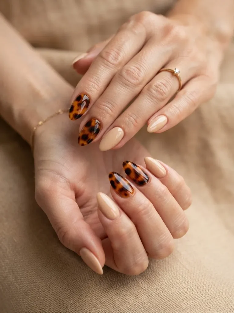 Tortoiseshell Accent Nails