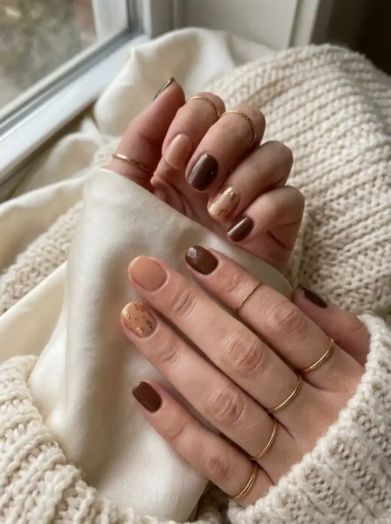  Short Gold Accent Fall Nails