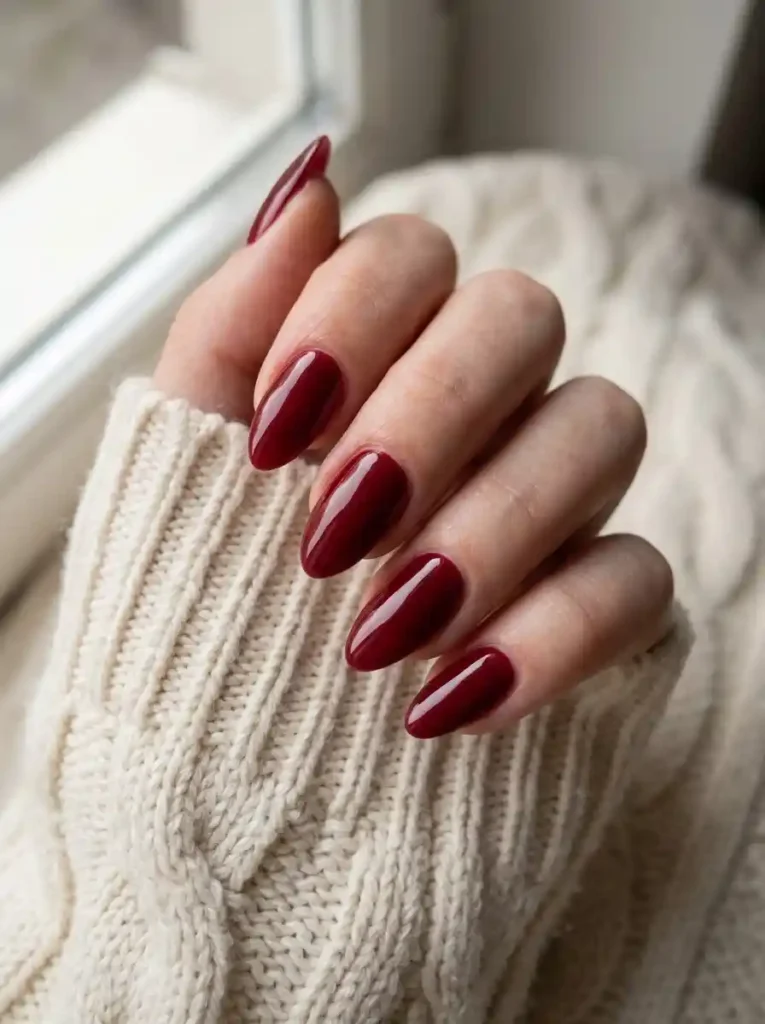 Deep Red Almond Nails