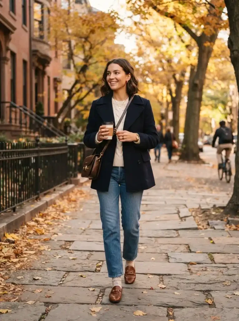 Peacoat & Straight Jeans