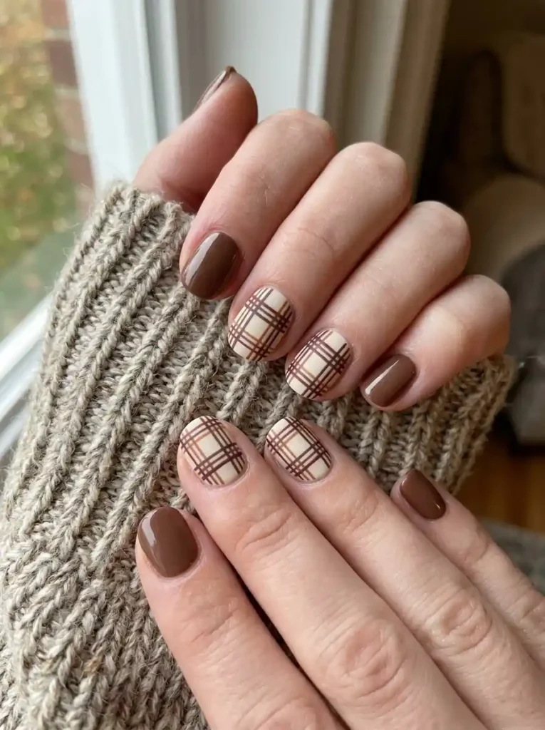 Short Fall Plaid Nails