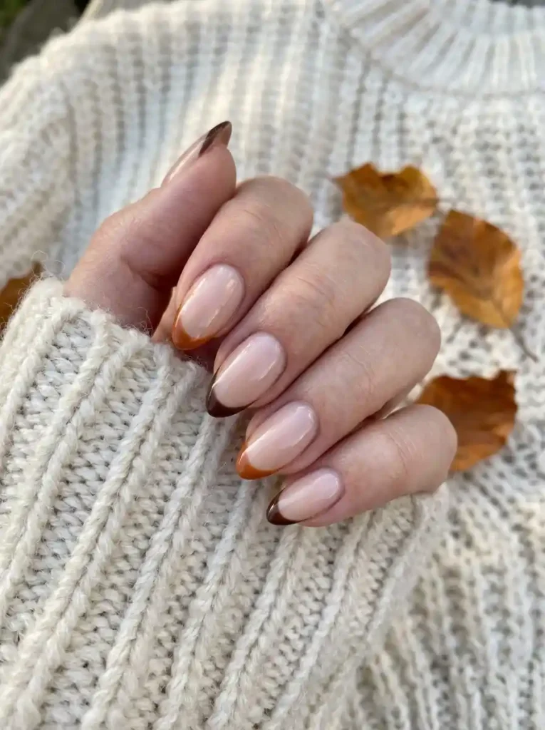 Brown and Orange French Tip Nails