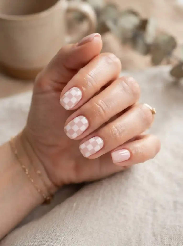 Pink Checkerboard Nails
