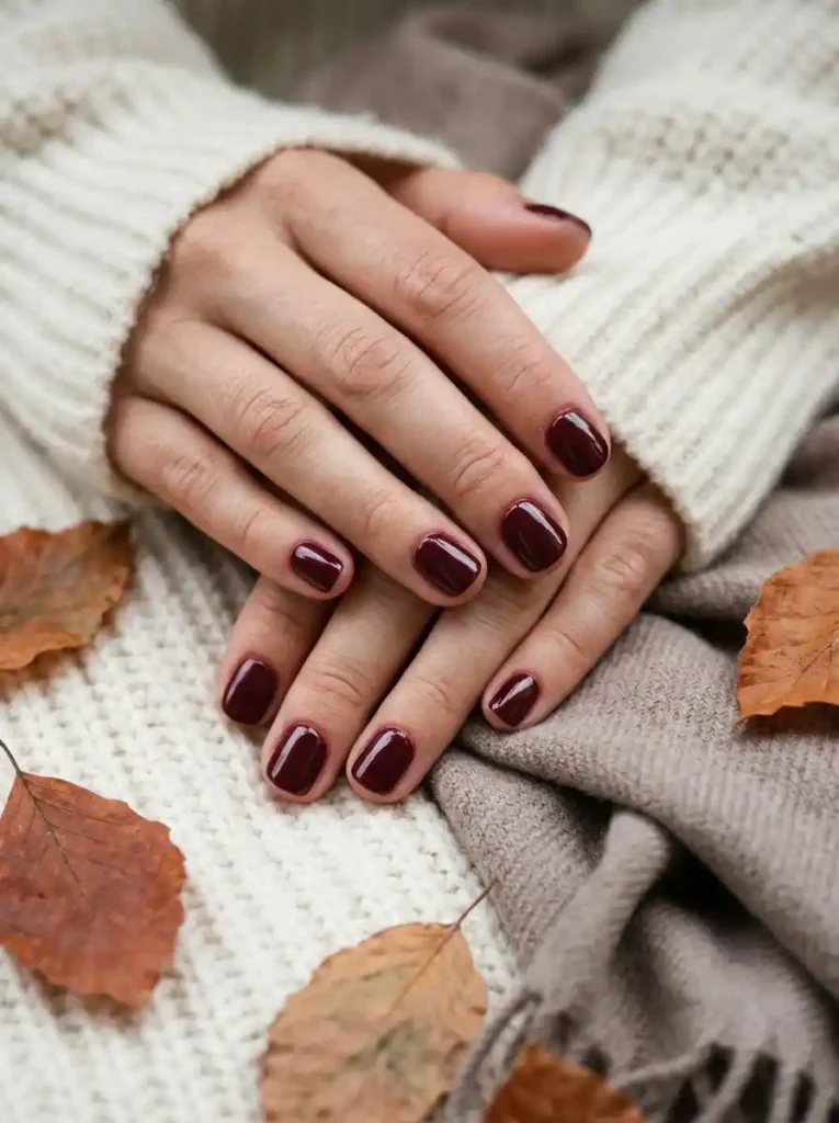 Short Burgundy Fall Nails
