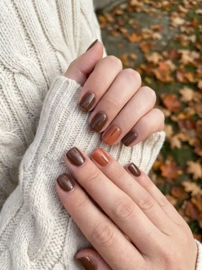 Short Brown and Orange Fall Nails