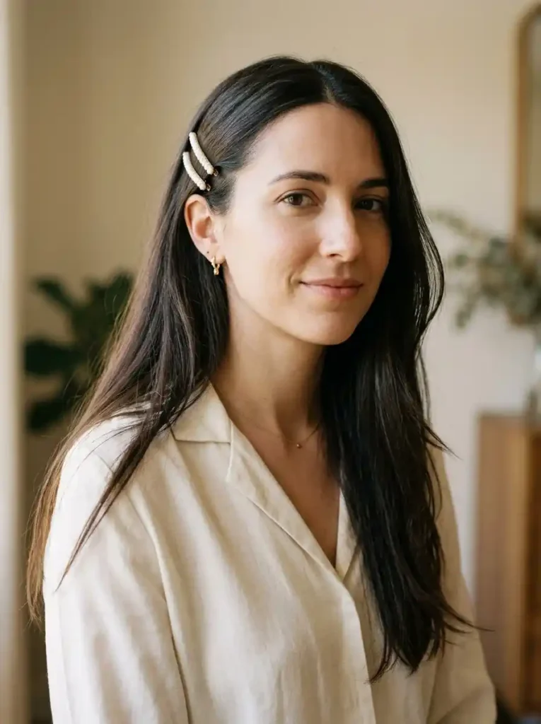 Straight Hair with Pearl Clips