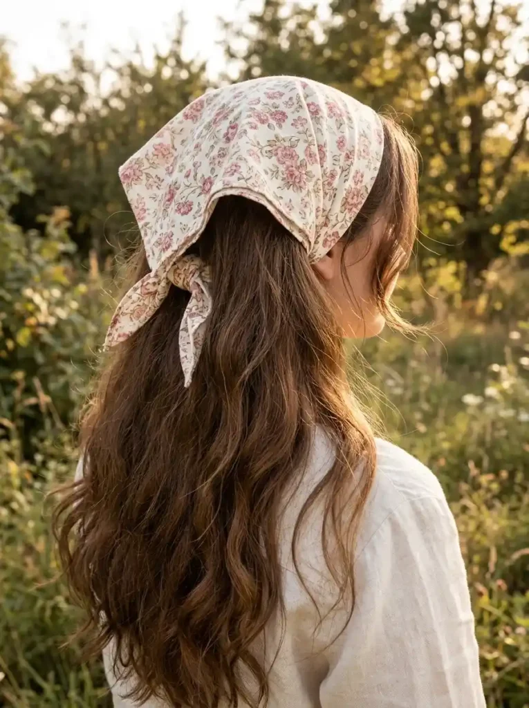Floral Bandana with Long Loose Hair