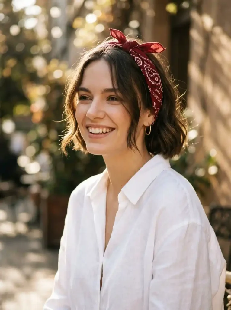 Red Bow-Tied Bandana Hairstyle