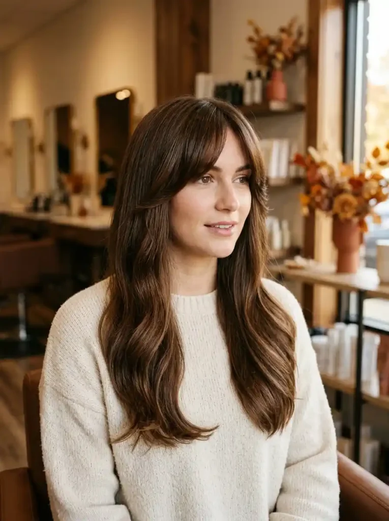 Long Hair with Soft Side-Swept Bangs
