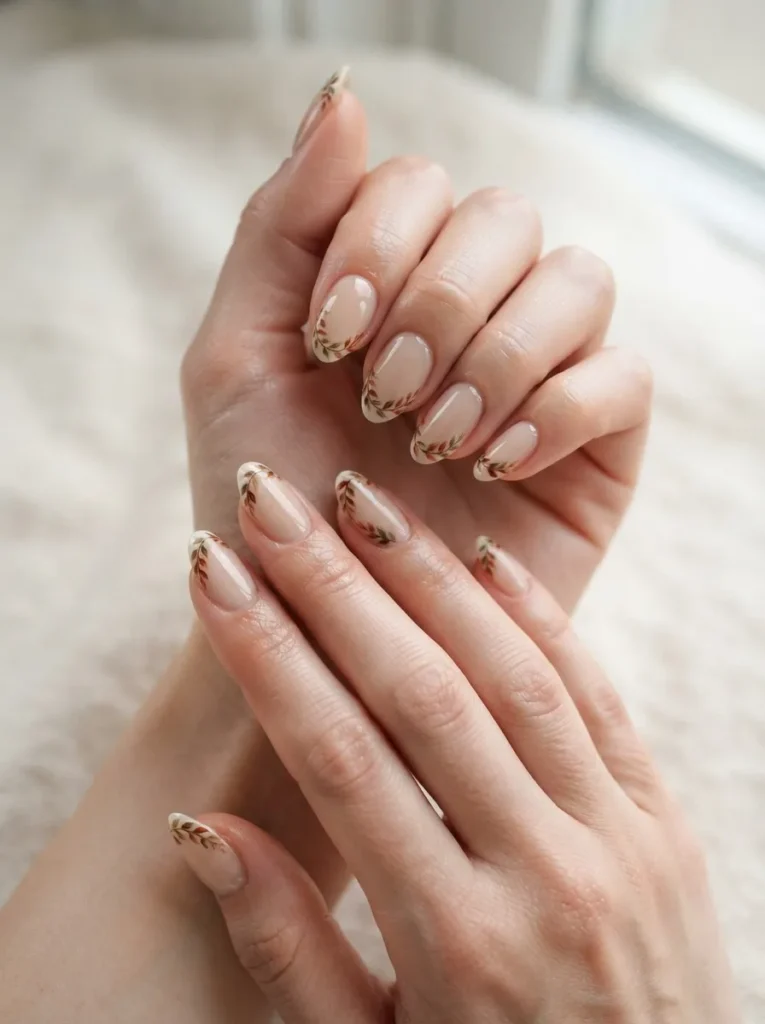 Neutral Leaf French Nails