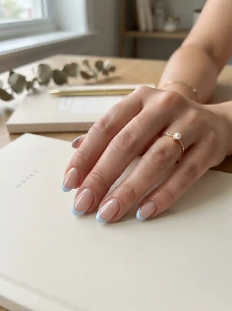 Blue French Tip Nails
