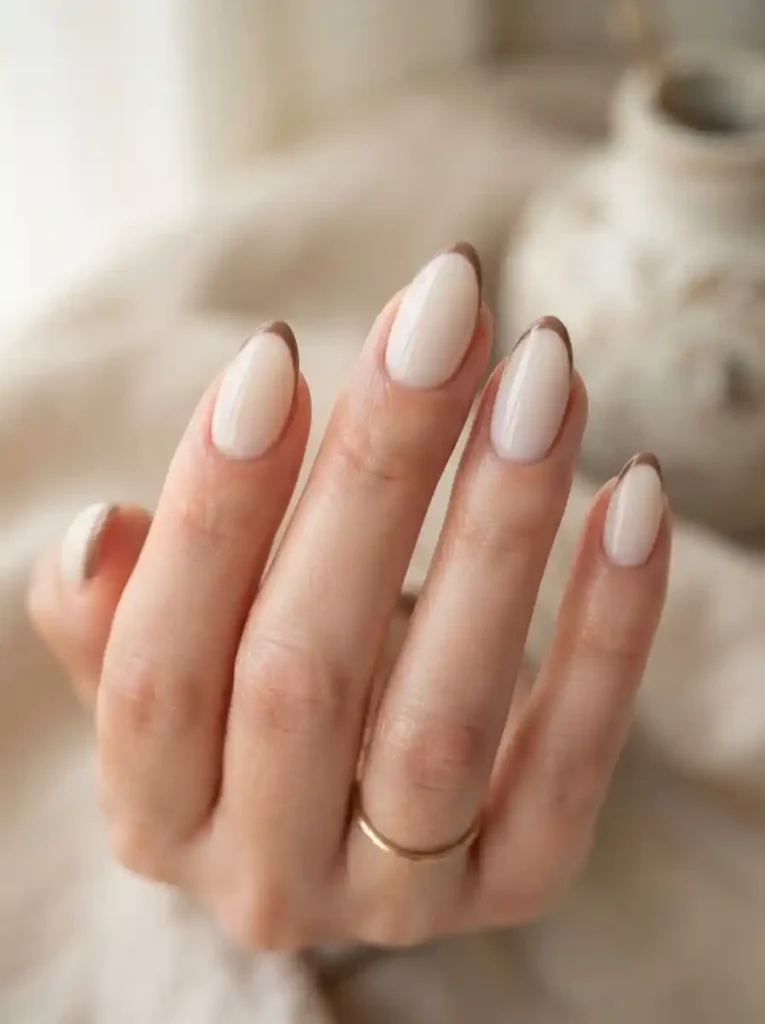  Creamy Brown French Tips