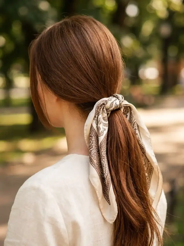 Low Ponytail with a Silk Bandana