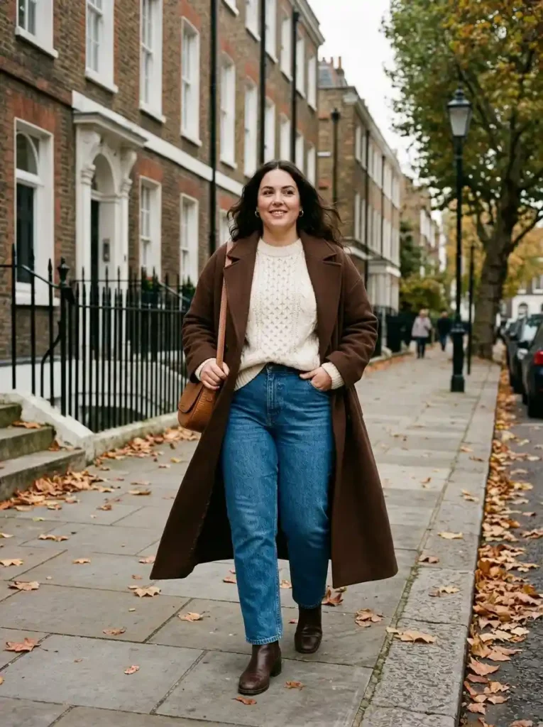 Chocolate Brown Coat and Blue Jeans