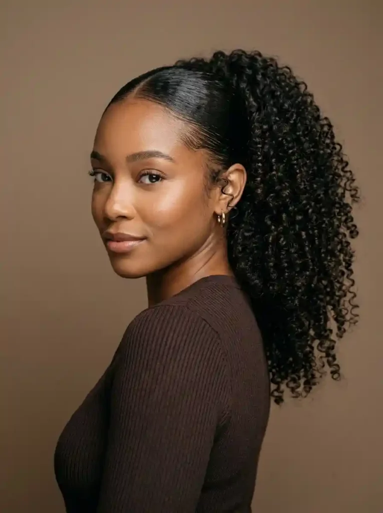 Half-Sleek Curly Ponytail