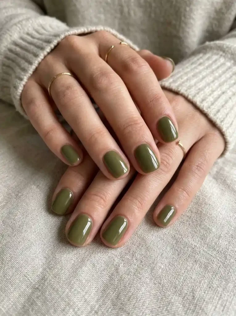 Olive Green Short Gel Nails
