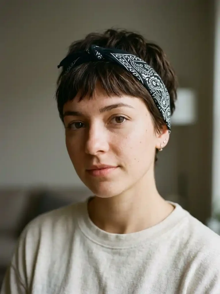 Pixie Cut with a Slim Bandana