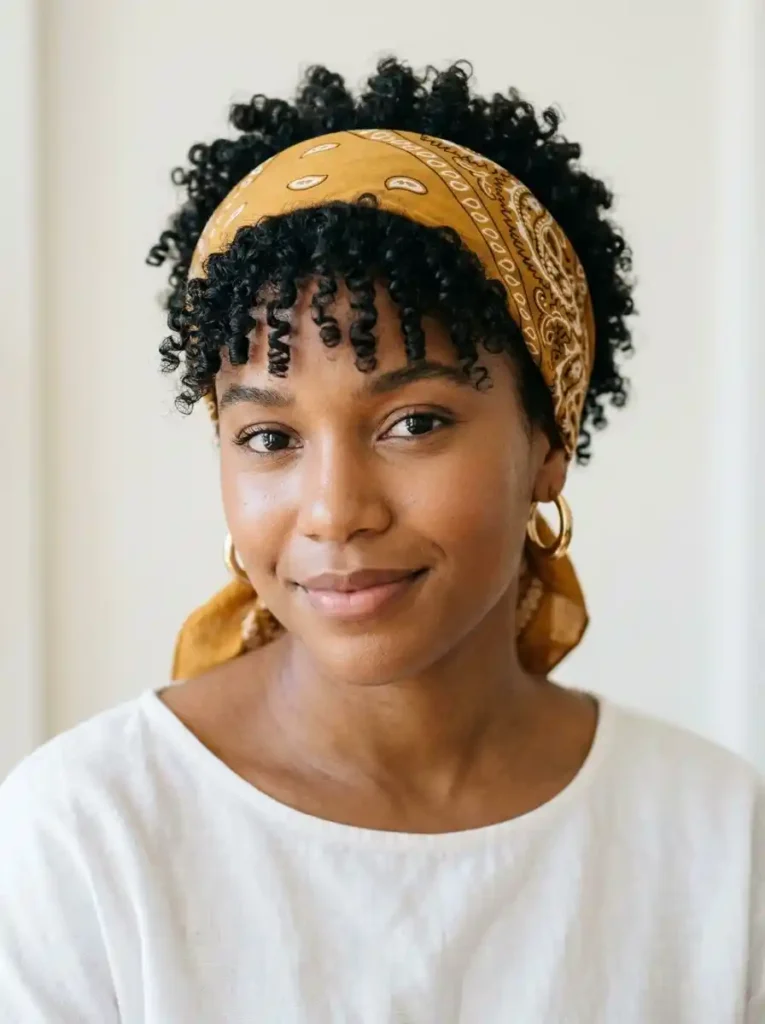 Curly Short Hair with a Colorful Bandana
