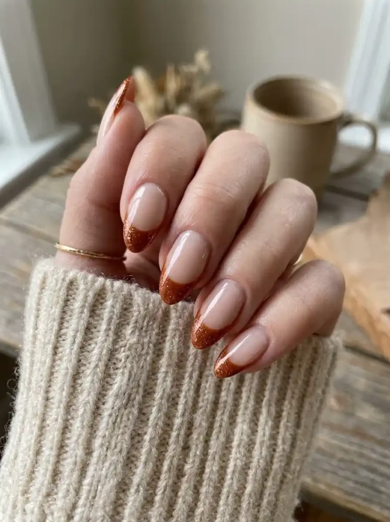 Burnt Orange Glitter French
