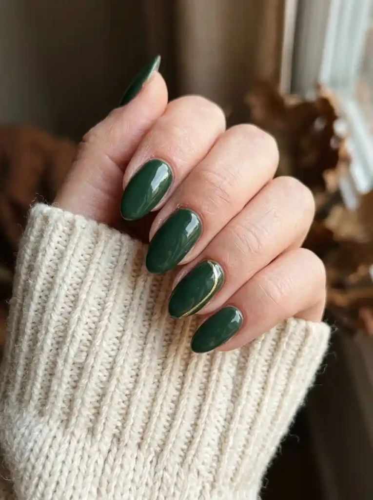 Deep Forest Green Almond Nails