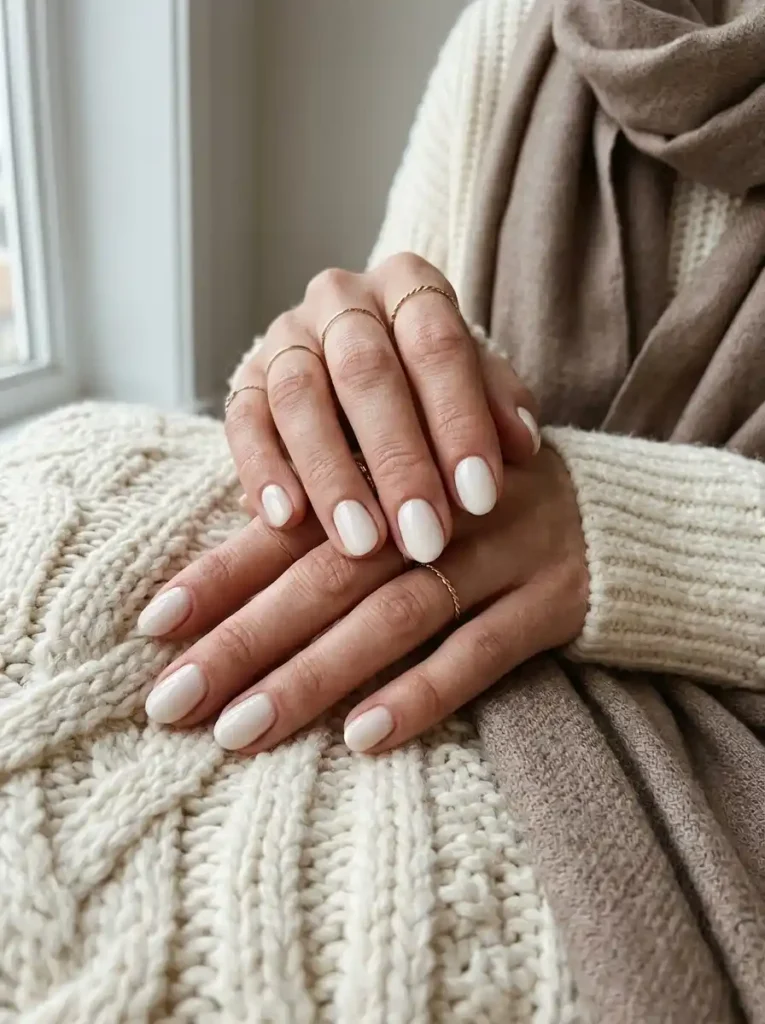 Short Milky White Fall Nails