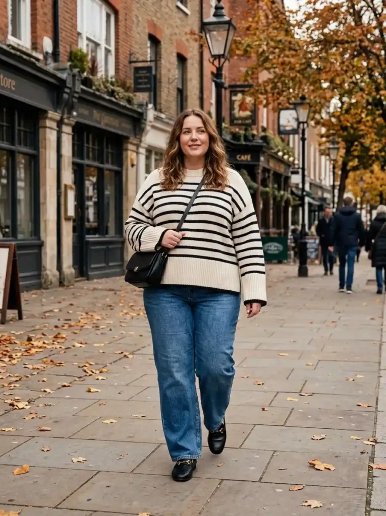 Striped Sweater and Wide-Leg Jeans